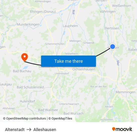 Altenstadt to Alleshausen map