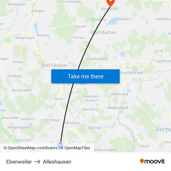 Ebenweiler to Alleshausen map
