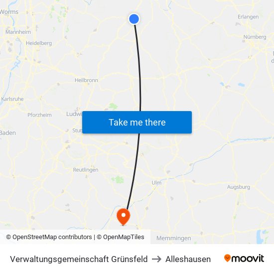 Verwaltungsgemeinschaft Grünsfeld to Alleshausen map