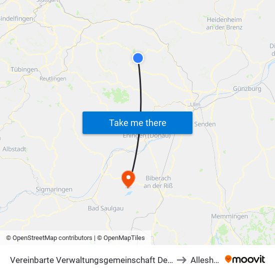 Vereinbarte Verwaltungsgemeinschaft Der Gemeinde Deggingen to Alleshausen map