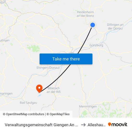 Verwaltungsgemeinschaft Giengen An Der Brenz to Alleshausen map