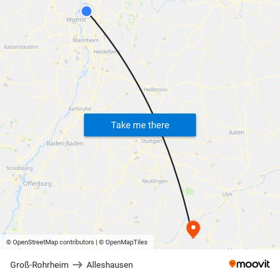 Groß-Rohrheim to Alleshausen map