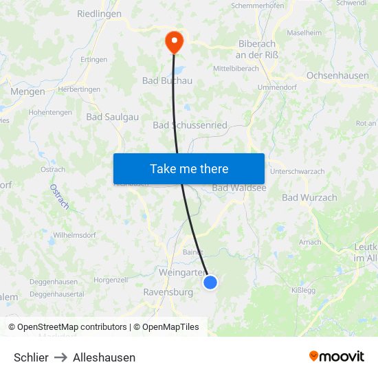 Schlier to Alleshausen map