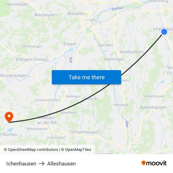 Ichenhausen to Alleshausen map