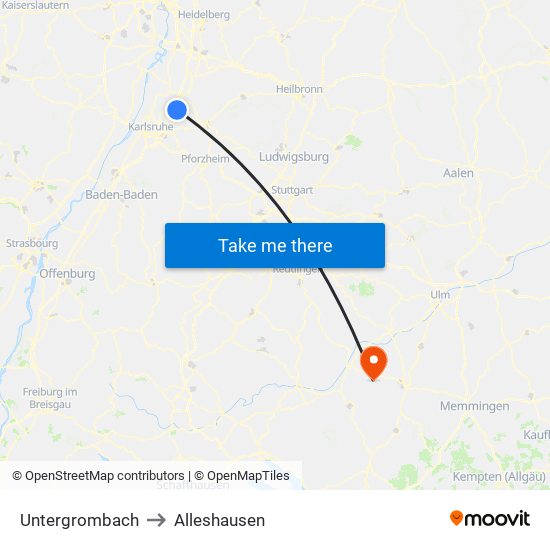 Untergrombach to Alleshausen map