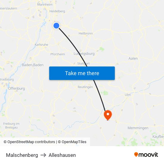 Malschenberg to Alleshausen map