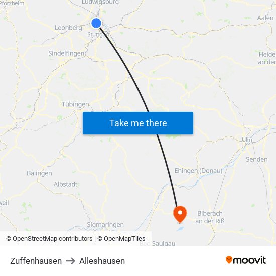 Zuffenhausen to Alleshausen map
