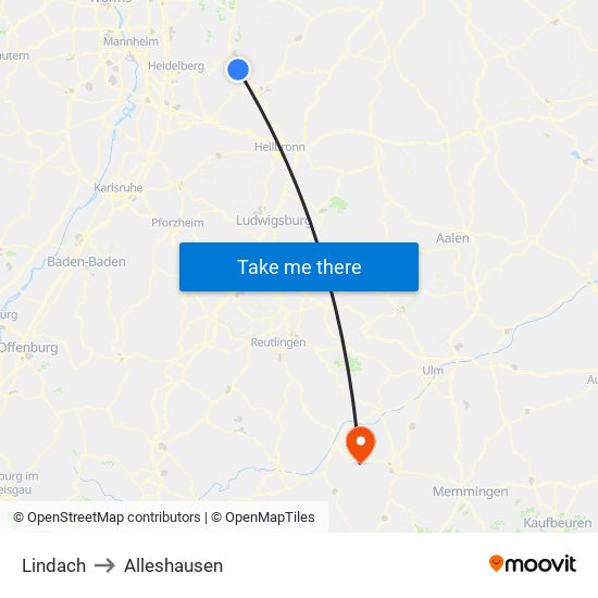 Lindach to Alleshausen map