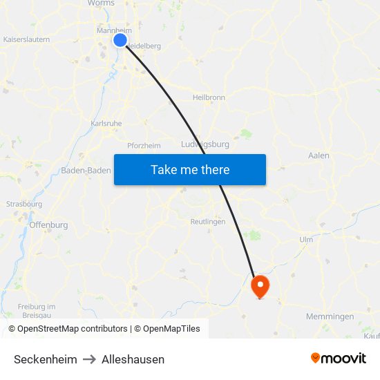 Seckenheim to Alleshausen map