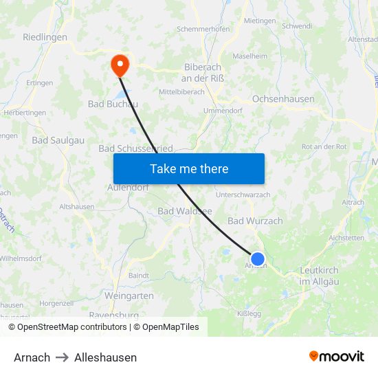 Arnach to Alleshausen map