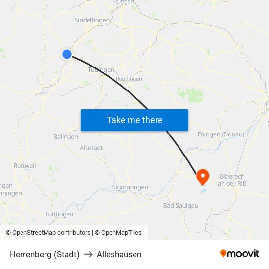 Herrenberg (Stadt) to Alleshausen map