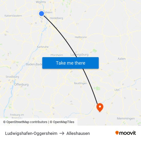 Ludwigshafen-Oggersheim to Alleshausen map