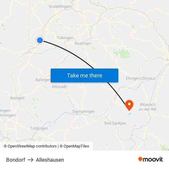 Bondorf to Alleshausen map