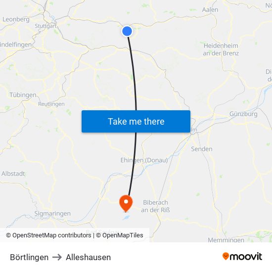 Börtlingen to Alleshausen map