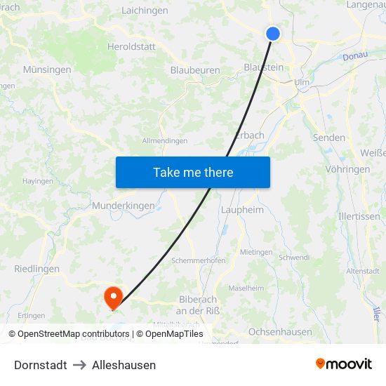 Dornstadt to Alleshausen map