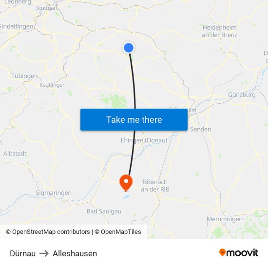 Dürnau to Alleshausen map
