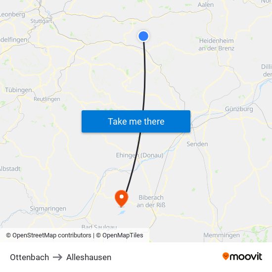 Ottenbach to Alleshausen map