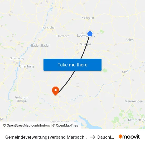 Gemeindeverwaltungsverband Marbach am Neckar to Dauchingen map