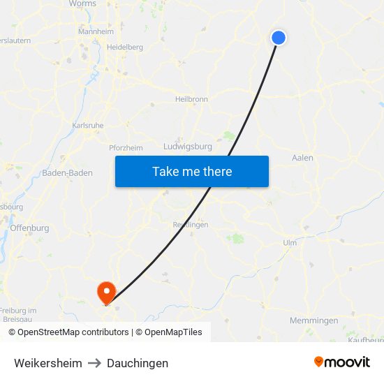 Weikersheim to Dauchingen map