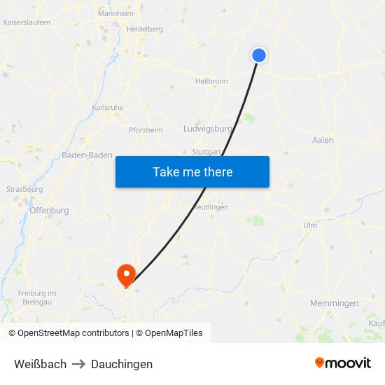 Weißbach to Dauchingen map