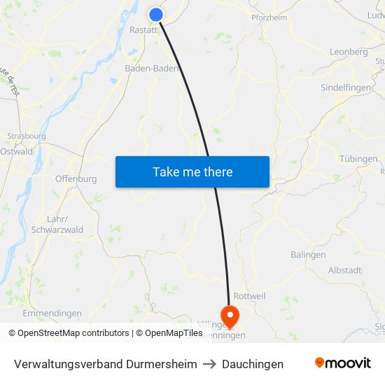 Verwaltungsverband Durmersheim to Dauchingen map