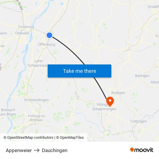 Appenweier to Dauchingen map