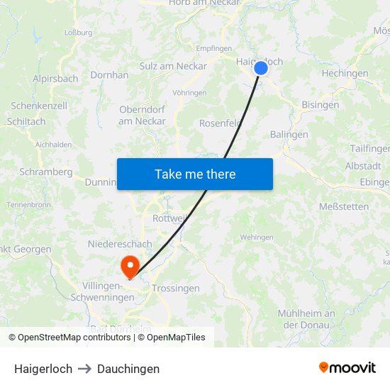 Haigerloch to Dauchingen map