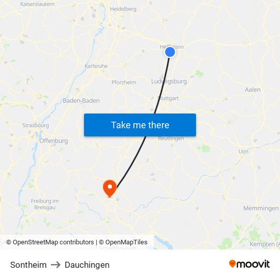 Sontheim to Dauchingen map