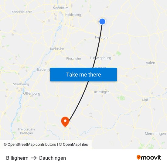 Billigheim to Dauchingen map