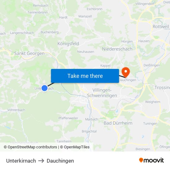 Unterkirnach to Dauchingen map