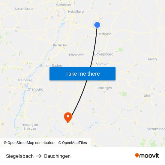 Siegelsbach to Dauchingen map