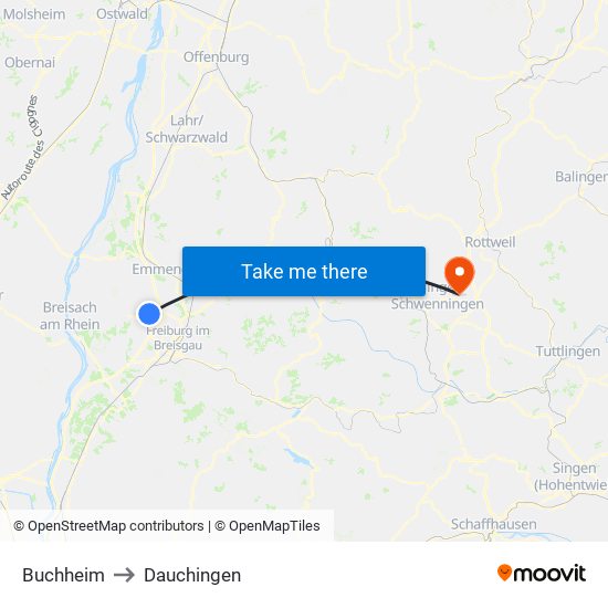 Buchheim to Dauchingen map