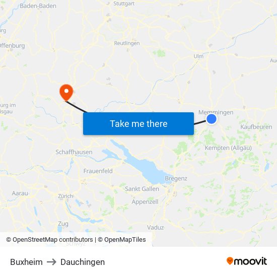 Buxheim to Dauchingen map