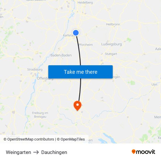 Weingarten to Dauchingen map