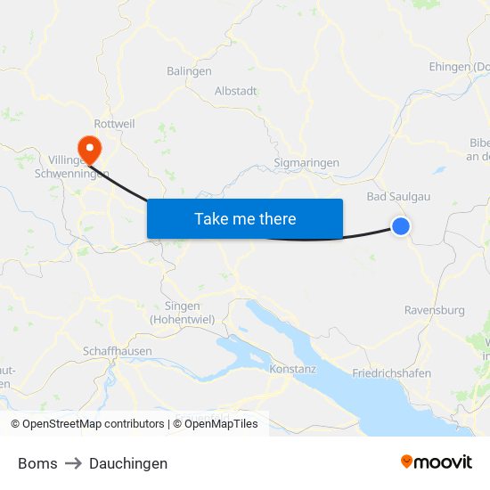 Boms to Dauchingen map