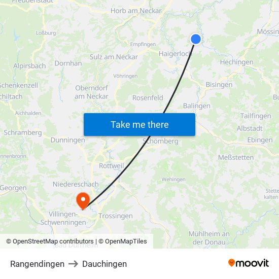 Rangendingen to Dauchingen map