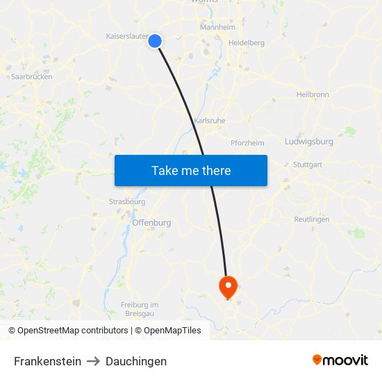 Frankenstein to Dauchingen map