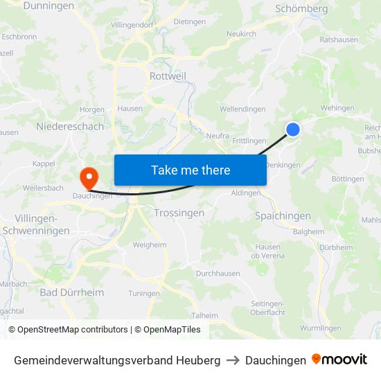 Gemeindeverwaltungsverband Heuberg to Dauchingen map