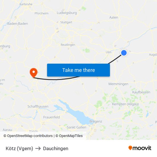 Kötz (Vgem) to Dauchingen map