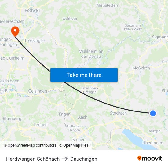 Herdwangen-Schönach to Dauchingen map