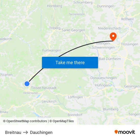 Breitnau to Dauchingen map