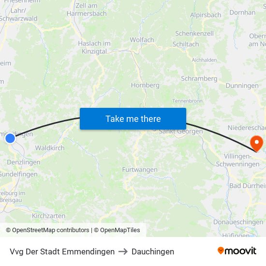 Vvg Der Stadt Emmendingen to Dauchingen map