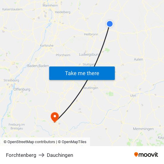 Forchtenberg to Dauchingen map