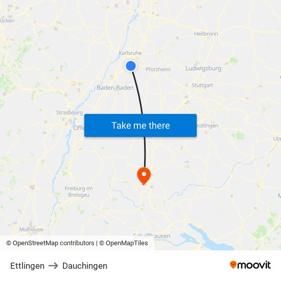 Ettlingen to Dauchingen map