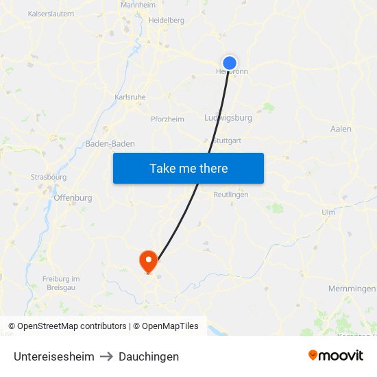 Untereisesheim to Dauchingen map