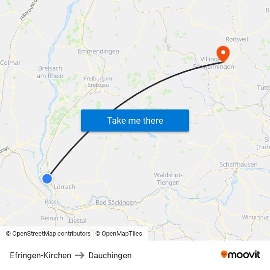 Efringen-Kirchen to Dauchingen map