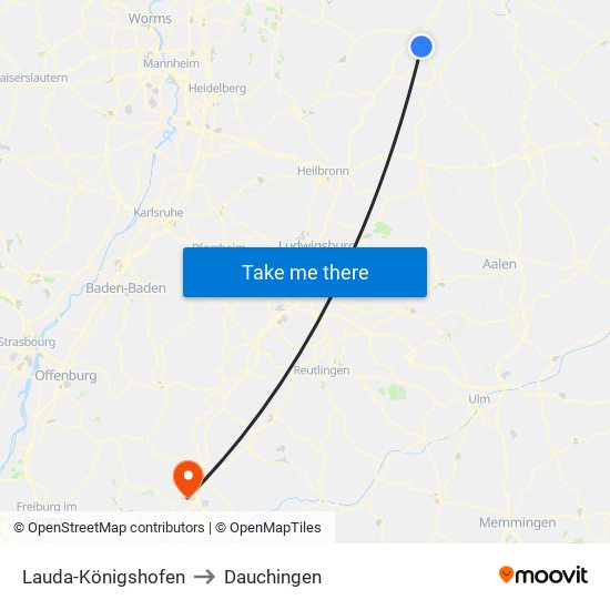 Lauda-Königshofen to Dauchingen map