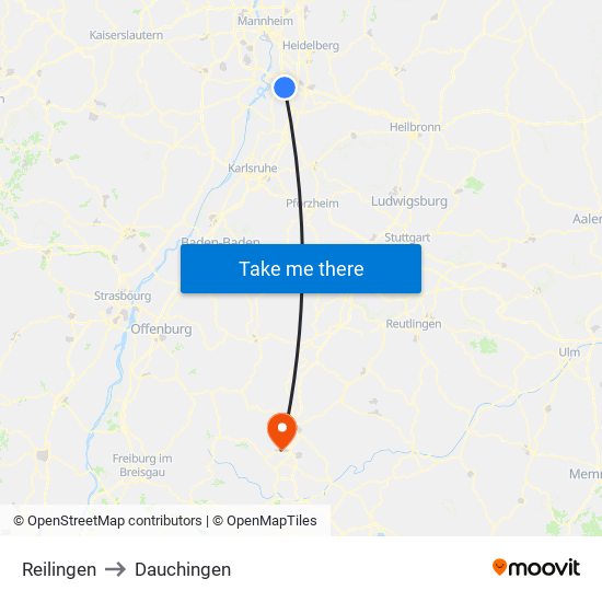 Reilingen to Dauchingen map