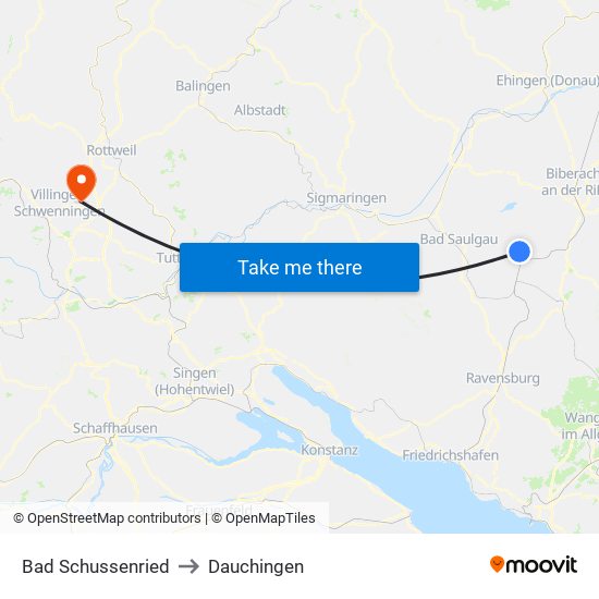 Bad Schussenried to Dauchingen map