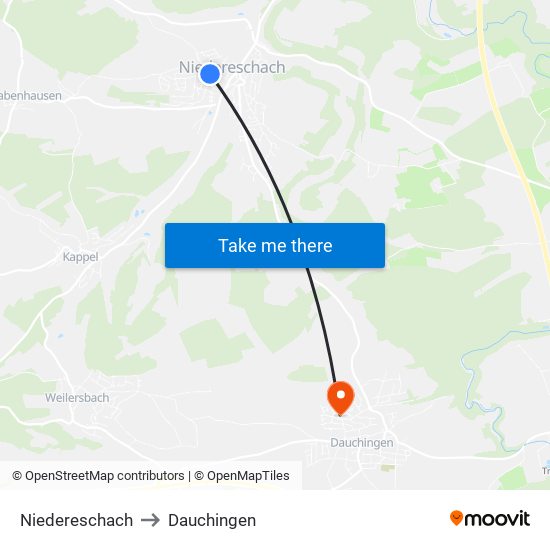 Niedereschach to Dauchingen map